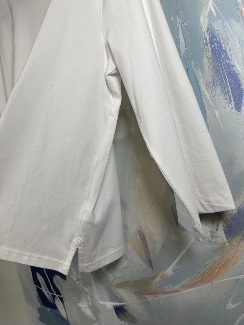 J.Crew White Long 3/4 Sleeve Crewneck Cotton T-Shirt Side Slit Hem Size S